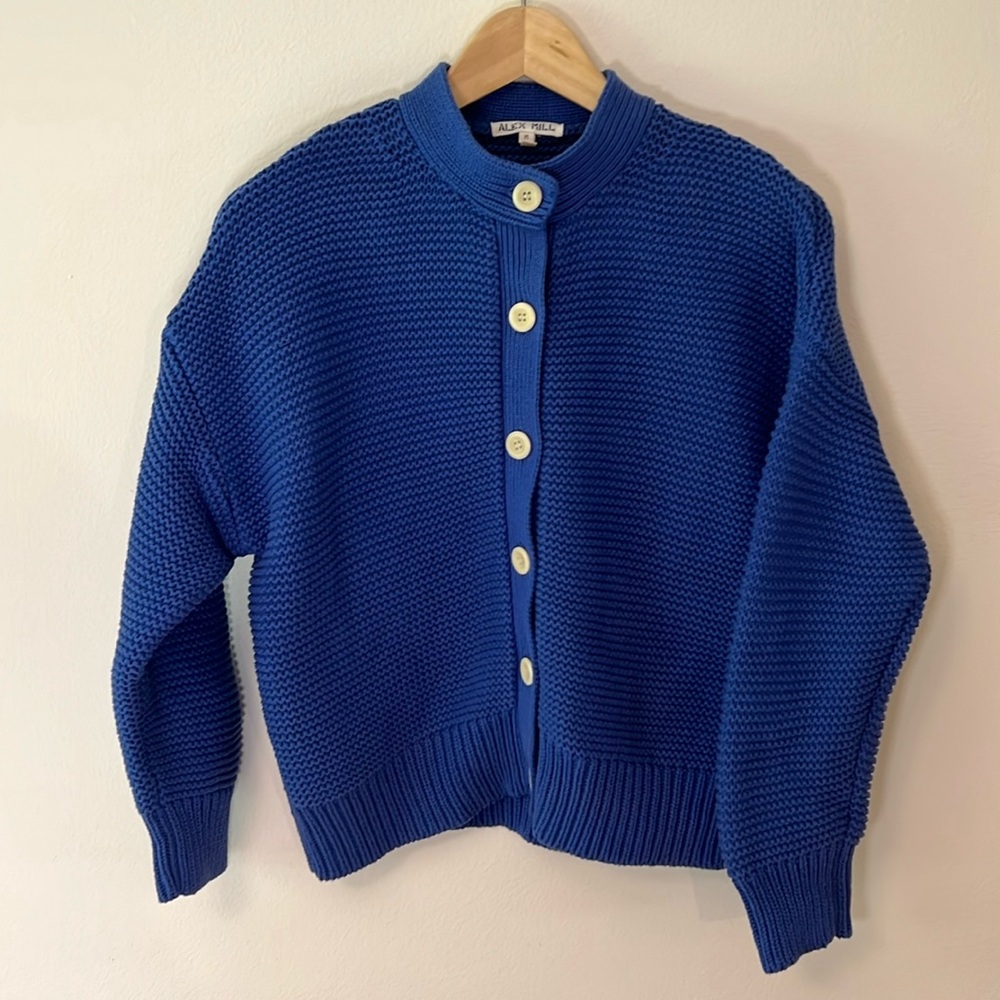 Alex Mill Nico Cardigan, 100% Cotton, Cosmic Blue Size Medium